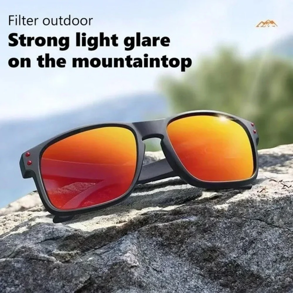 Men's Black Red Square Frame Mirrored Lens Sunglasses Sport Outdoor Eyewear 2026